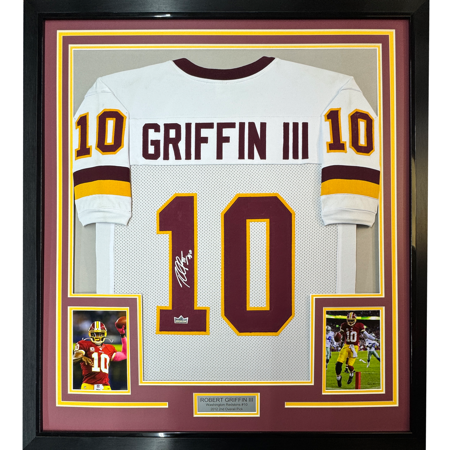 Framed Facsimile Autographed Robert Griffin III 35x39 Washington White Reprint Laser Auto Football Jersey