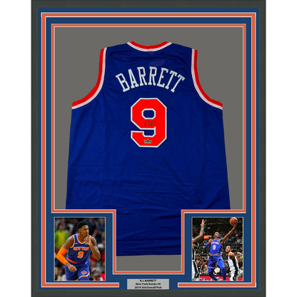Framed Facsimile Autographed RJ R.J. Barrett 35x39 New York Blue Reprint Laser Auto Basketball Jersey