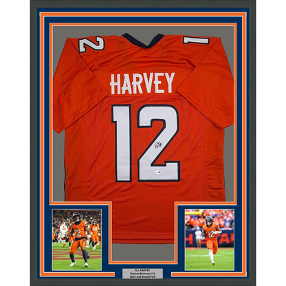 Framed Autographed/Signed R.J RJ Harvey 35x36 Denver Orange Football Jersey JSA COA