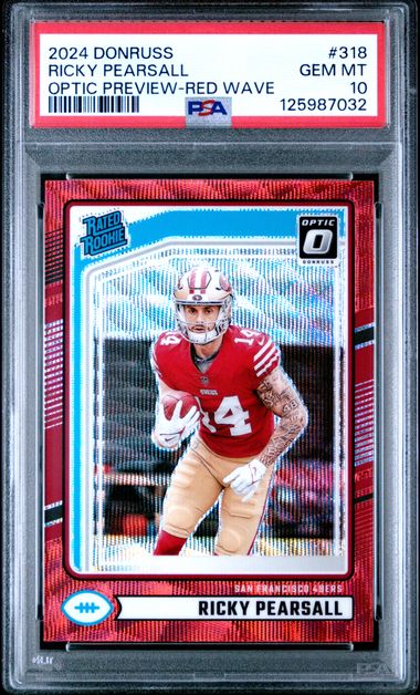 Graded 2024 Panini Donruss Optic Preview Ricky Pearsall #318 Red Wave Rookie RC Football Card PSA 10 Gem Mint