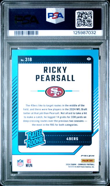 Graded 2024 Panini Donruss Optic Preview Ricky Pearsall #318 Red Wave Rookie RC Football Card PSA 10 Gem Mint