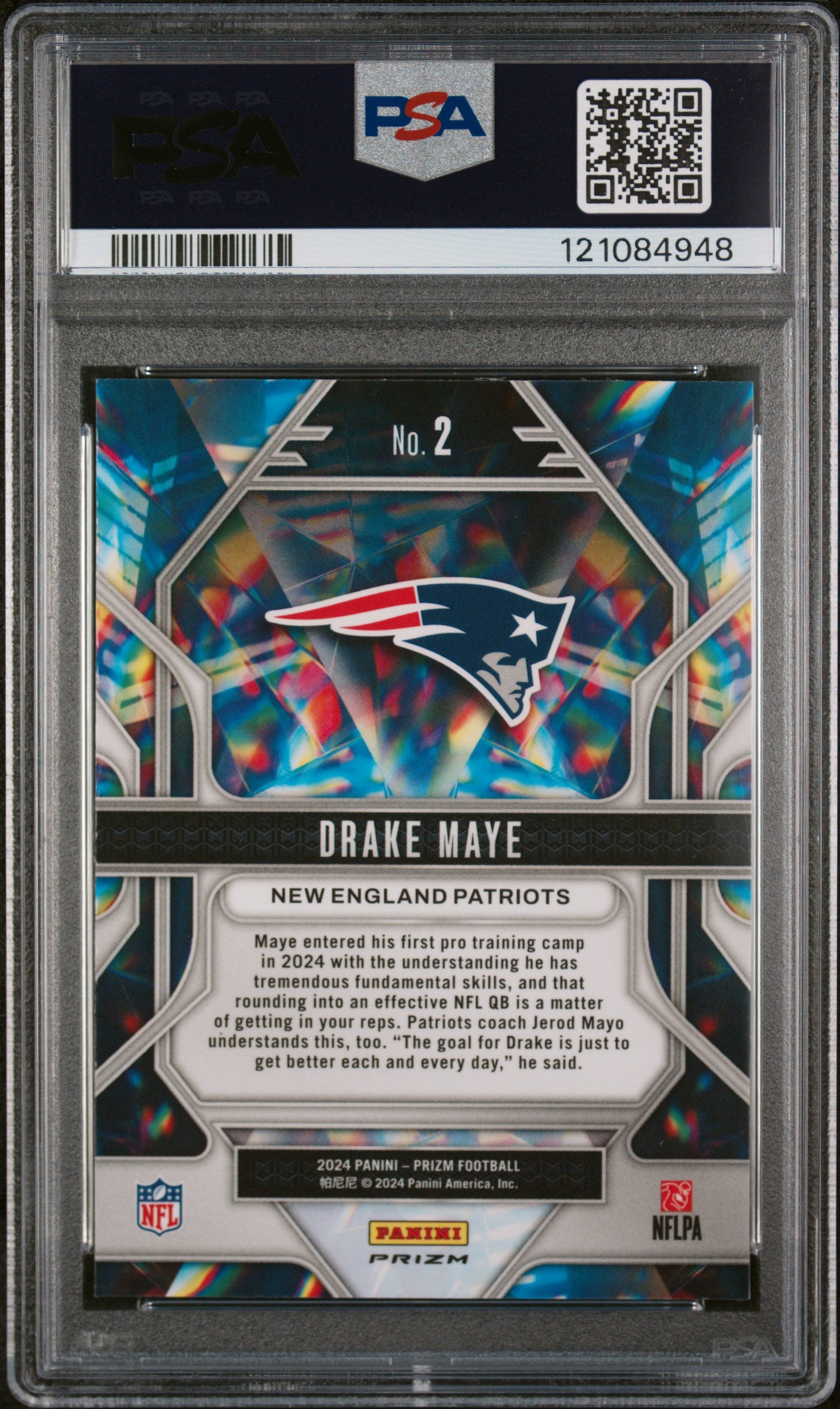 Graded 2024 Panini Prizm Drake Maye #2 Prizmatic Green Wave Rookie RC Football Card PSA 10 Gem Mint