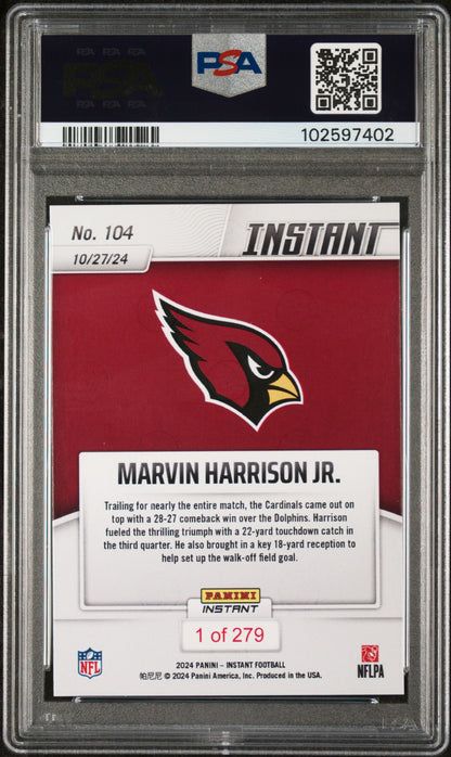 Graded 2024 Panini Instant NFL Marvin Harrison Jr #104 Rookie RC Football Card PSA 8 Near Mint
