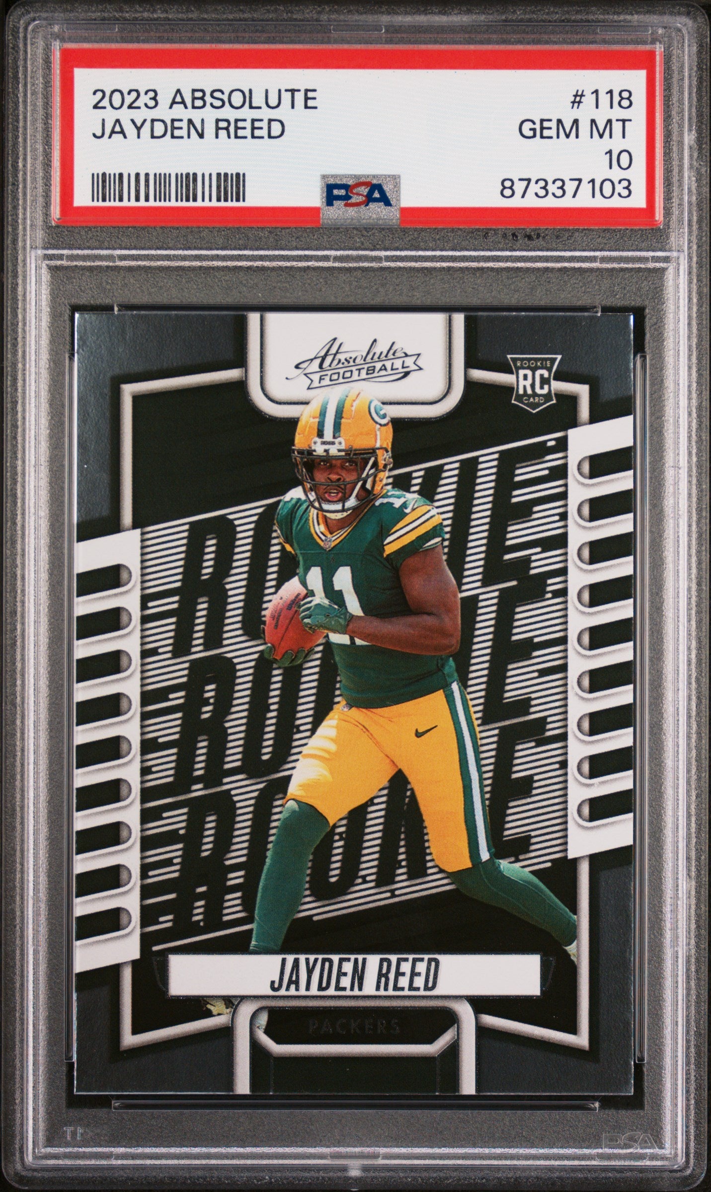 Graded 2023 Panini Absolute Jayden Reed #118 Rookie RC Football Card PSA 10 Gem Mint