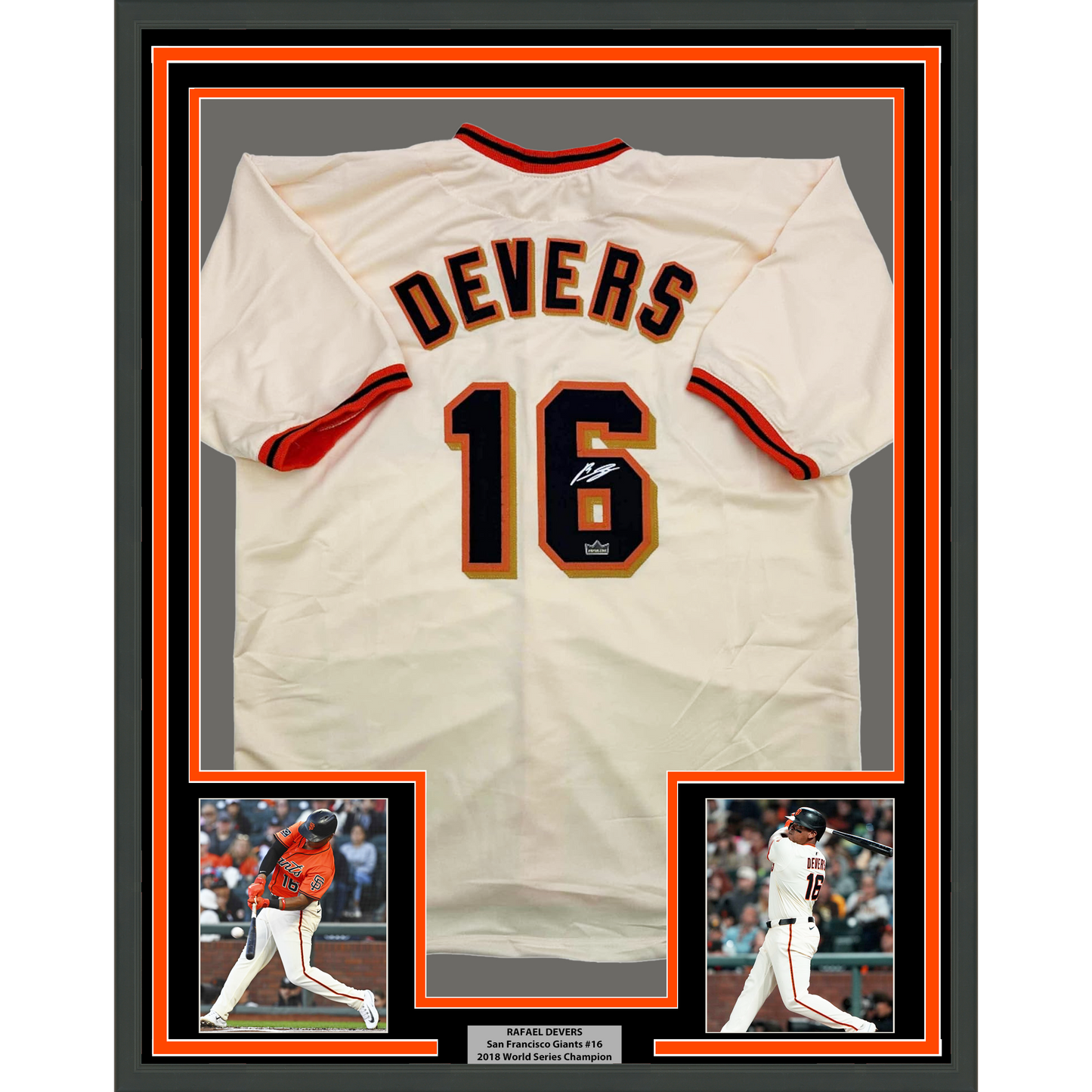Framed Facsimile Autographed Rafael Devers 35x39 San Francisco Cream Reprint Laser Auto Baseball Jersey