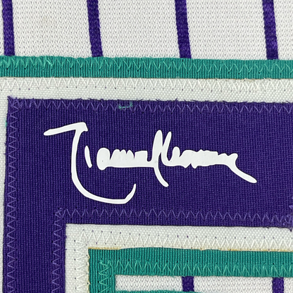 Framed Facsimile Autographed Randy Johnson 35x39 Arizona Pinstripe Reprint Laser Auto Baseball Jersey