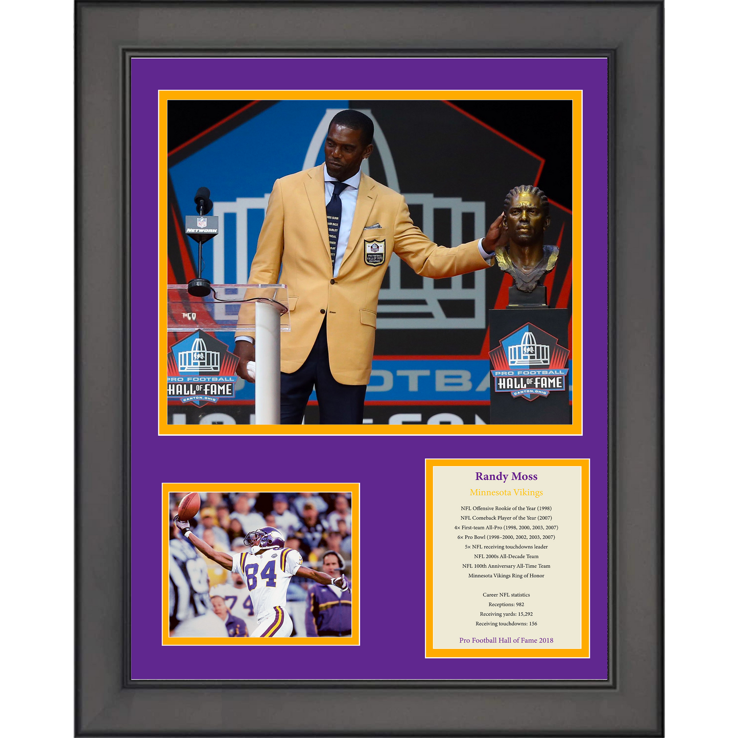 Framed Randy Moss Hall of Fame Minnesota Vikings Football 11"x14"Three Photo Collage