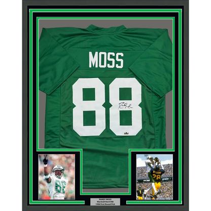 Framed Facsimile Autographed Randy Moss 35x39 Marshall Green Reprint Laser Auto College Football Jersey