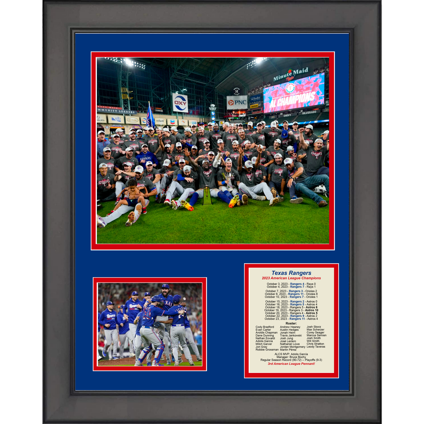 Framed Texas Rangers 2023 American League ALCS Champions 11"x14" Three Photo Collage