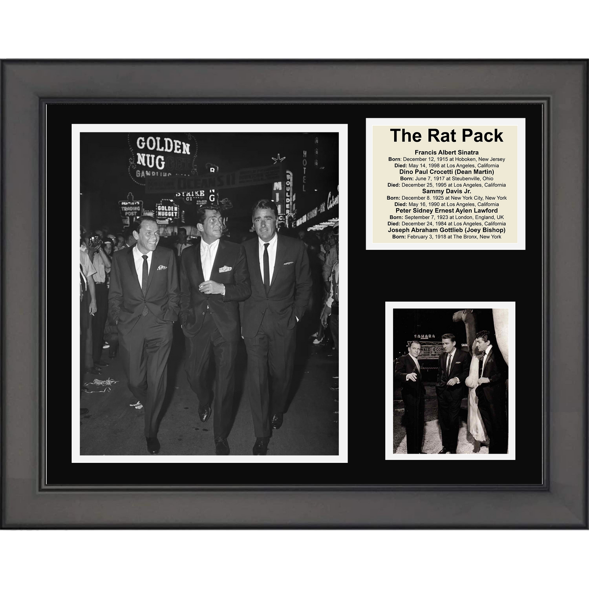 Framed The Rat Pack Frank Sinatra, Dean Martin, Sammy Davis, Peter Lawford & Joseph Gottlieb Actors 11"x14" Movie Three Photo Collage