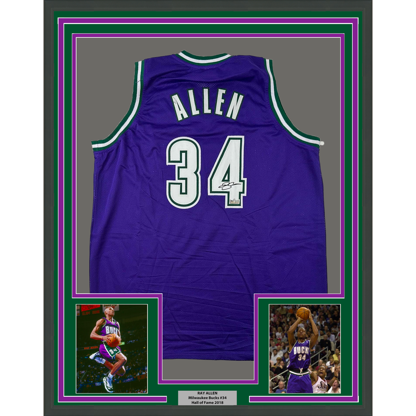 Framed Facsimile Autographed Ray Allen 35x39 Milwaukee Purple Reprint Laser Auto Basketball Jersey