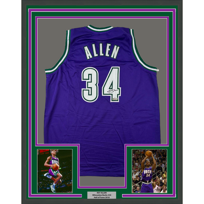 Framed Facsimile Autographed Ray Allen 35x39 Milwaukee Purple Reprint Laser Auto Basketball Jersey