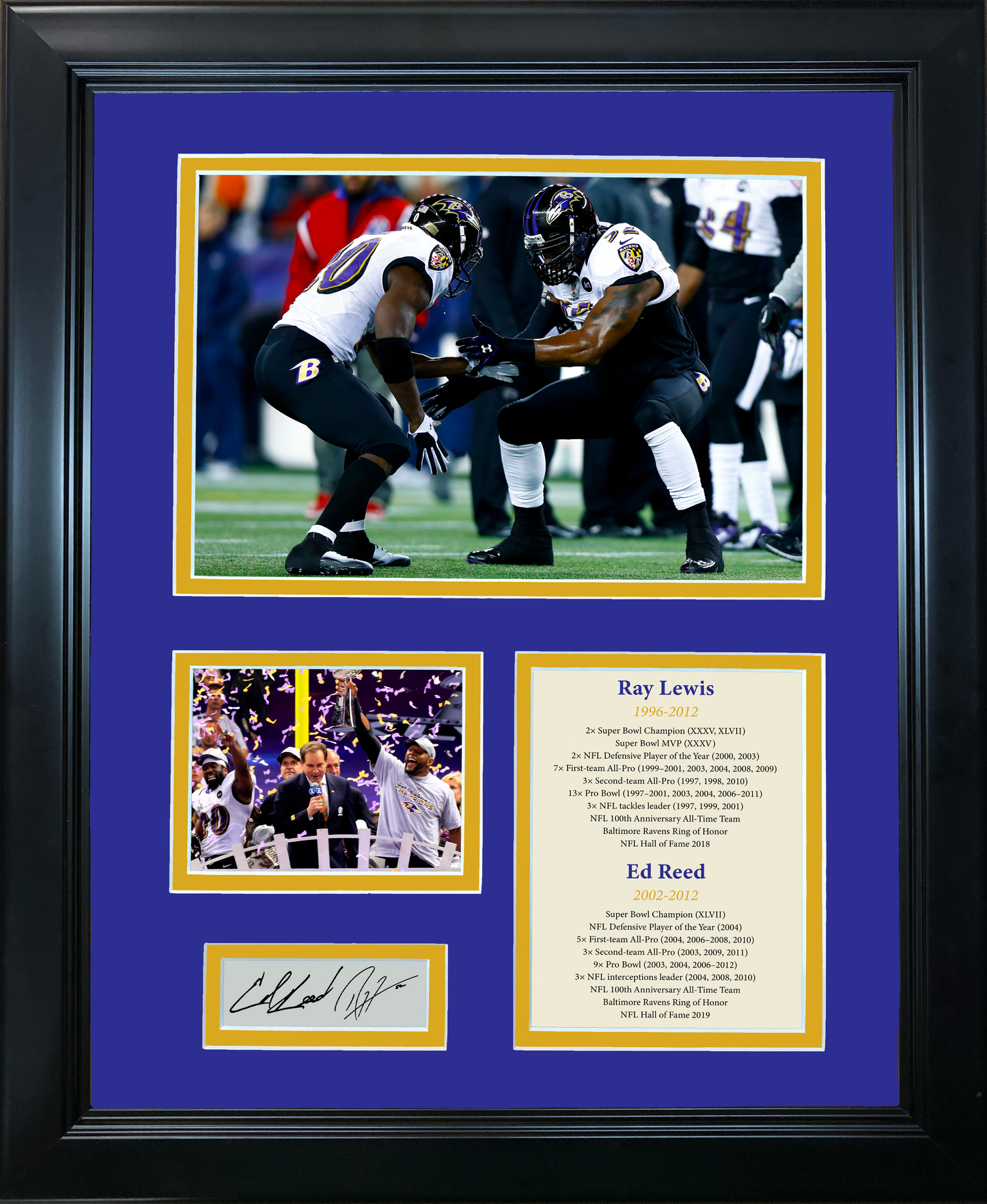 Framed Ray Lewis & Ed Reed Hall of Fame Dual Facsimile Laser Engraved Signature Auto Baltimore Ravens Football 11"x14"Photo Sig Collage