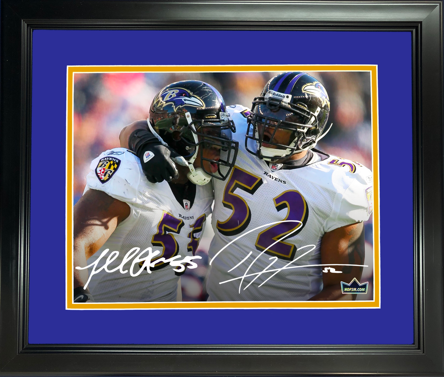 Framed Ray Lewis & Terrell Suggs Dual Facsimile Laser Engraved Signature Auto Baltimore Ravens 11"x14"Football Photo HOFSM Holo
