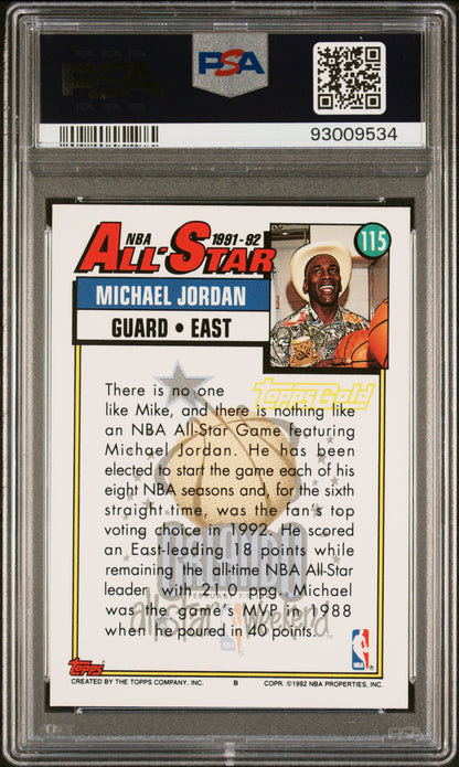 Graded 1992 Topps Gold Michael Jordan #115 Basketball Card PSA 9 Mint