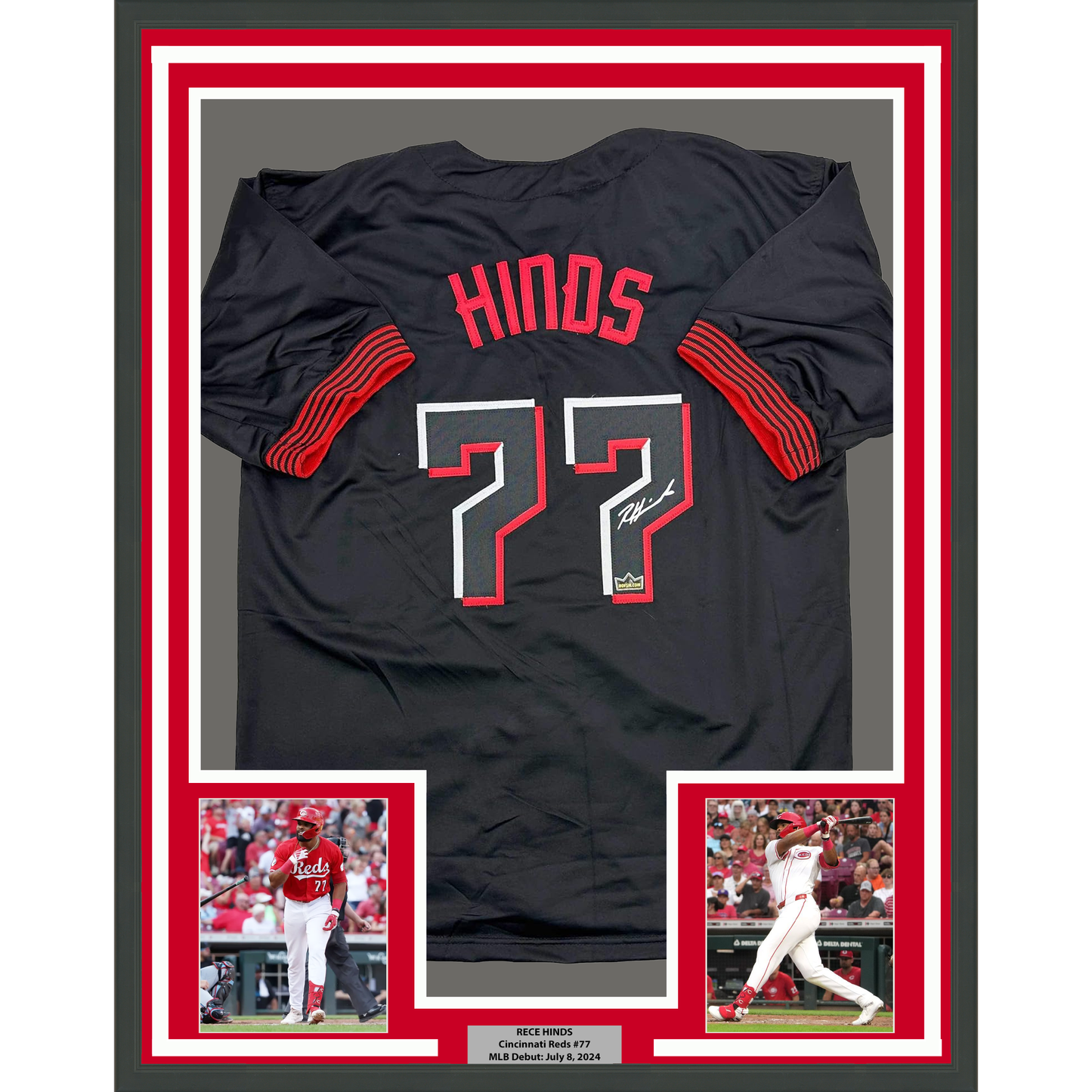 Framed Facsimile Autographed Rece Hinds 35x39 Cincinnati Black City Connect Reprint Laser Auto Baseball Jersey
