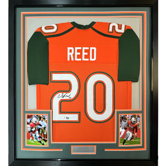 Framed Facsimile Autographed Ed Reed 35x39 Miami Orange Reprint Laser Auto College Football Jersey