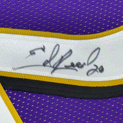 Framed Autographed/Signed Ed Reed 35x39 Baltimore Purple Football Jersey JSA COA