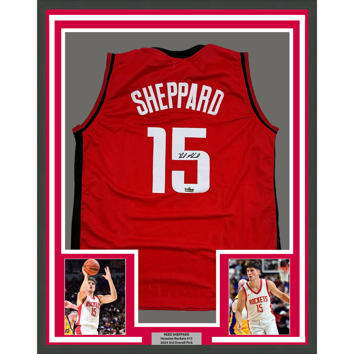 Framed Facsimile Autographed Reed Sheppard 35x39 Houston Red Reprint Laser Auto Basketball Jersey