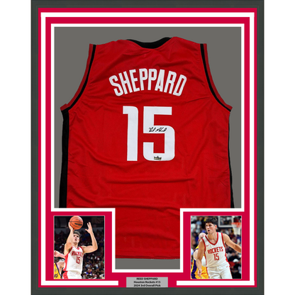 Framed Facsimile Autographed Reed Sheppard 35x39 Houston Red Reprint Laser Auto Basketball Jersey