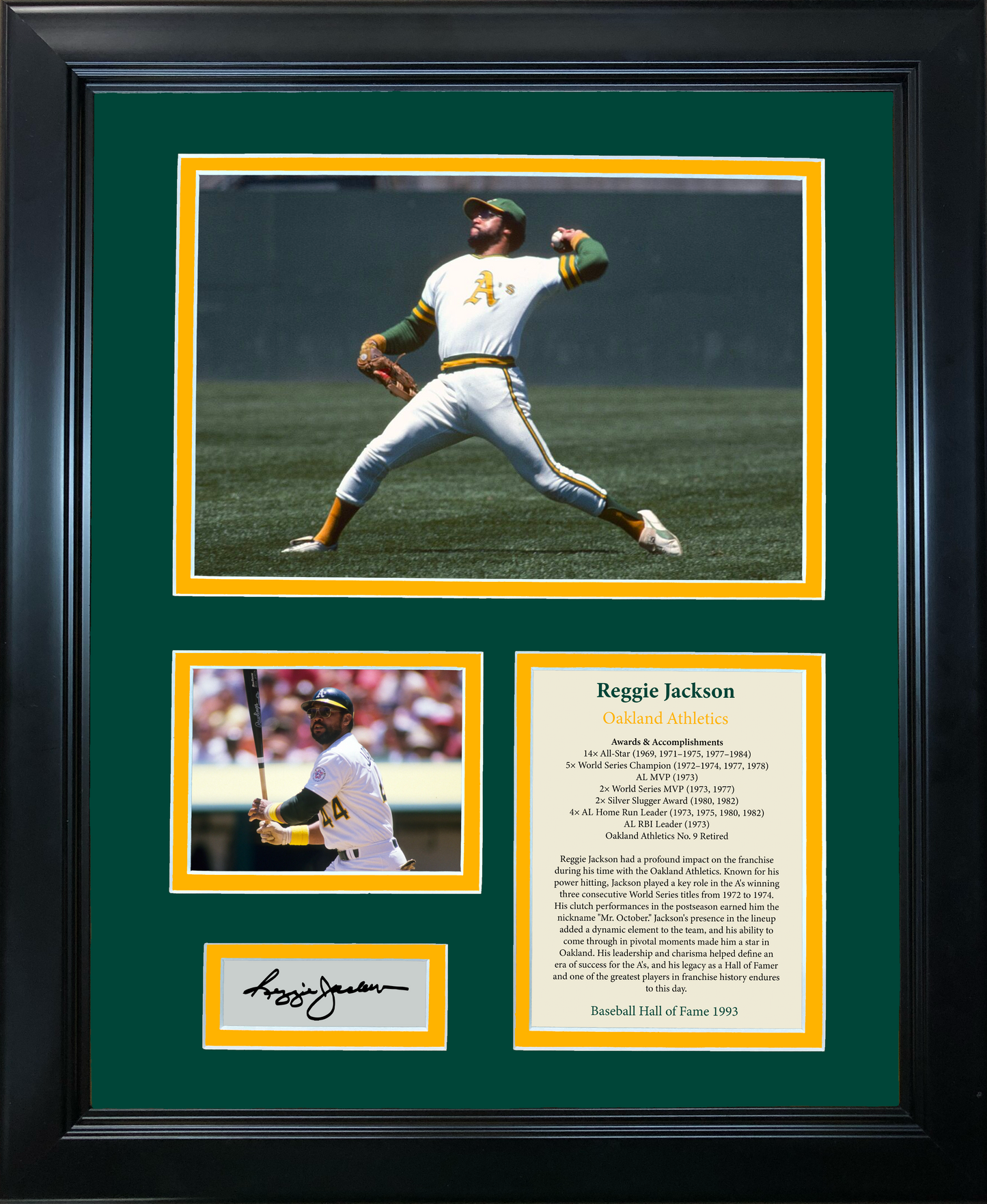 Framed Reggie Jackson Hall of Fame Facsimile Laser Engraved Signature Auto Oakland Athletics A's Baseball 11"x14"Photo Sig Collage