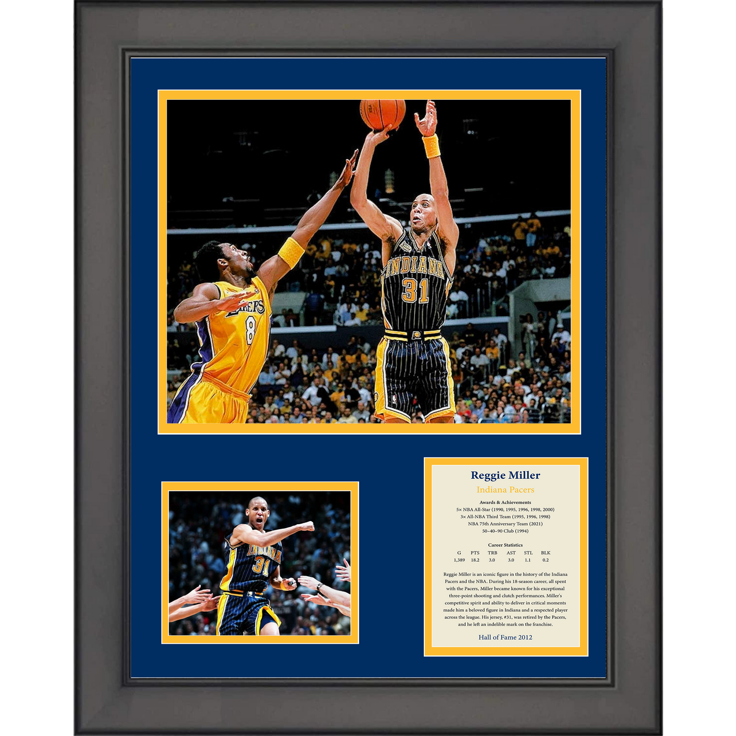 Framed Reggie Miller Hall of Fame Basketball 11"x14"Three Photo Collage