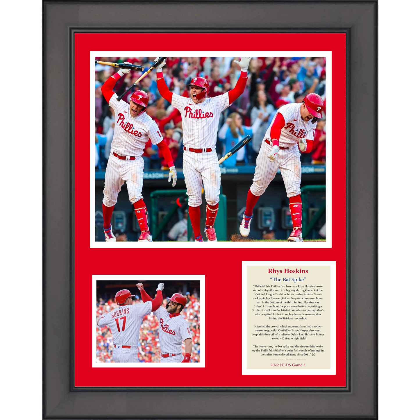 Framed Rhys Hoskins The Bat Spike 2022 NLDS Philadelphia Phillies 11"x14"Baseball Three Photo Collage