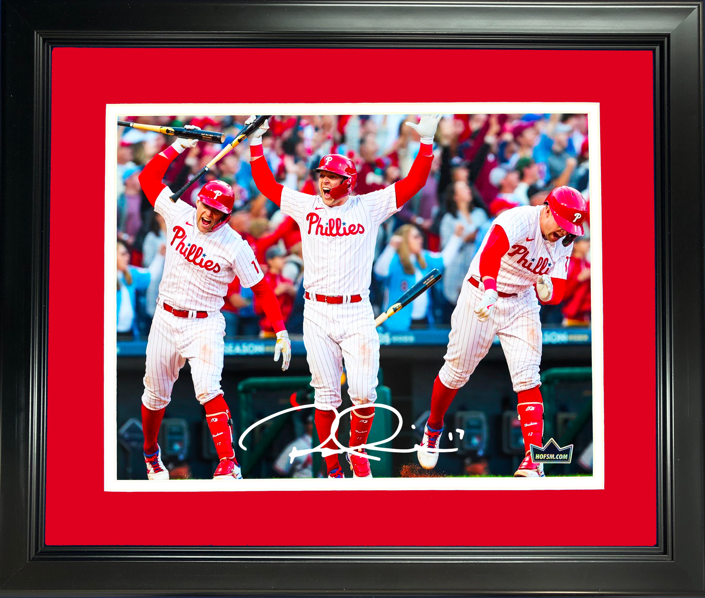 Framed Rhys Hoskins The Bat Spike 2022 NLDS Philadelphia Phillies Facsimile Laser Engraved Signature Auto 11"x14"Baseball Photo HOFSM Holo