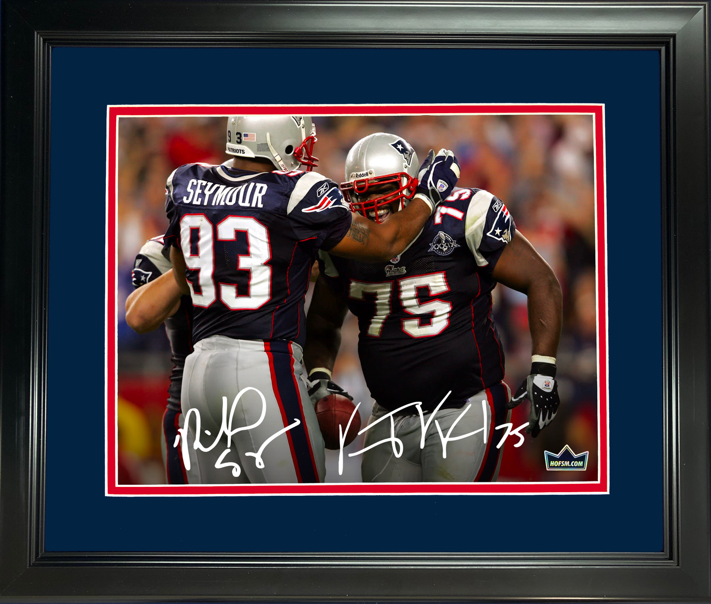 Framed Richard Seymour & Vince Wilfork Dual Facsimile Laser Engraved Signature Auto New England Patriots 11"x14"Football Photo HOFSM Holo