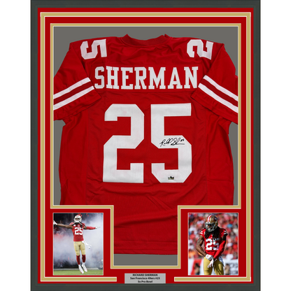 Framed Facsimile Autographed Richard Sherman 35x39 San Francisco Red Reprint Laser Auto College Football Jersey