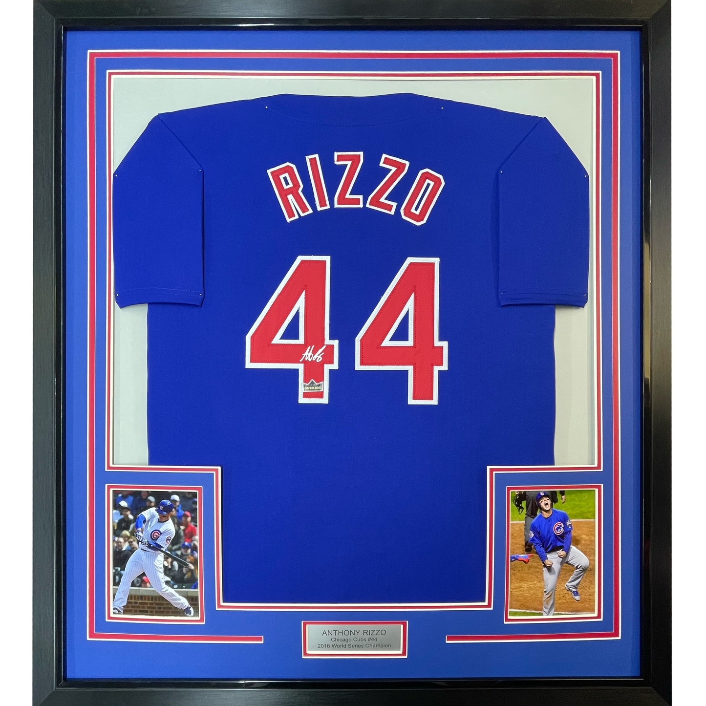 Framed Facsimile Autographed Anthony Rizzo 35x39 Chicago Blue Reprint Laser Auto Baseball Jersey