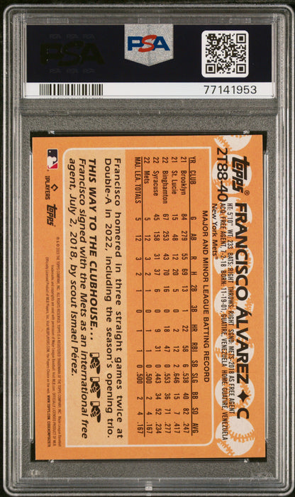 Graded 2023 Topps Francisco Alvarez #2T8840 1988 Topps Rookie RC Baseball Card PSA 10 Gem Mint