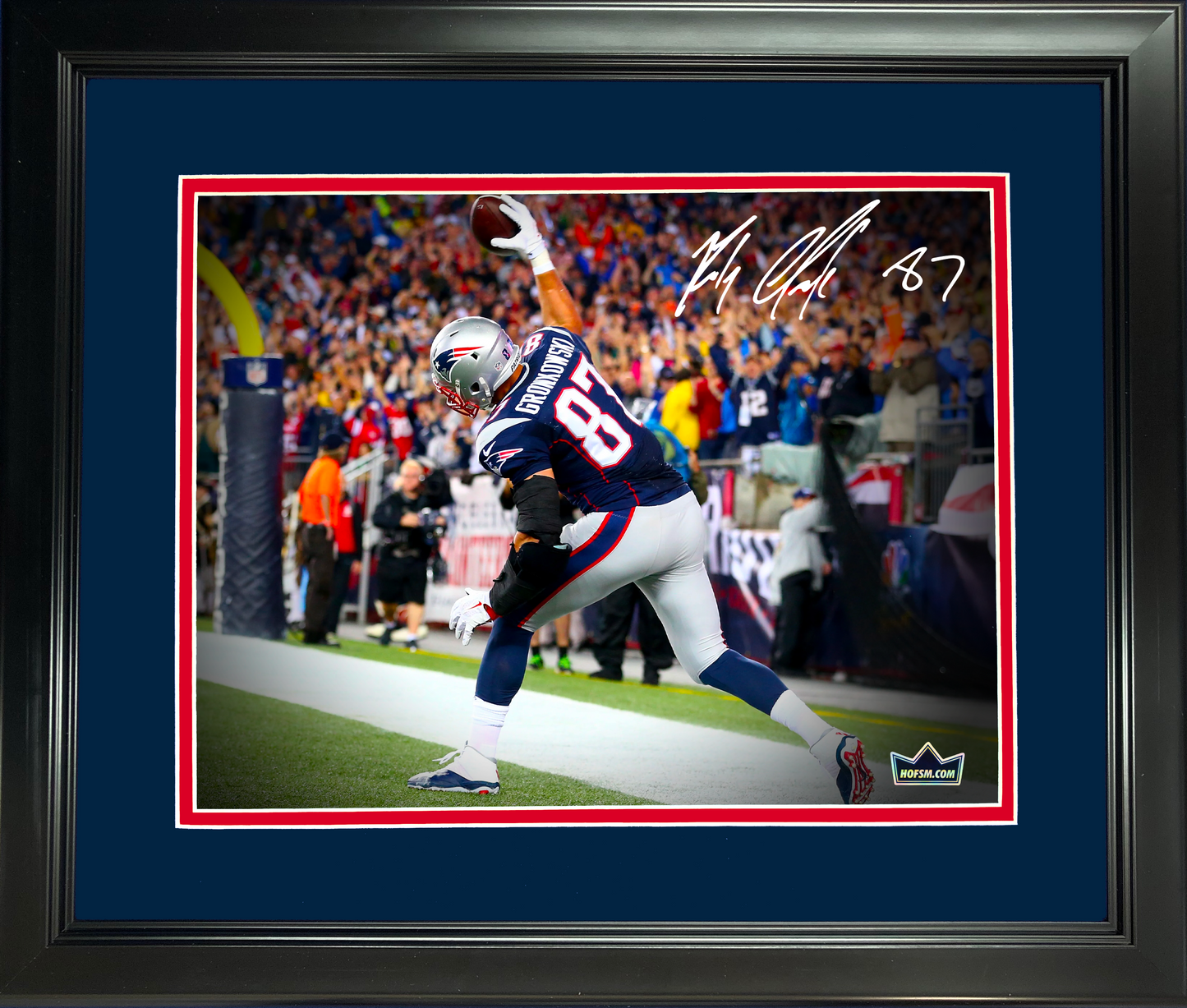 Framed Rob Gronkowski Touchdown Spike Facsimile Laser Engraved Signature Auto New England Patriots 11"x14"Football Photo HOFSM Holo