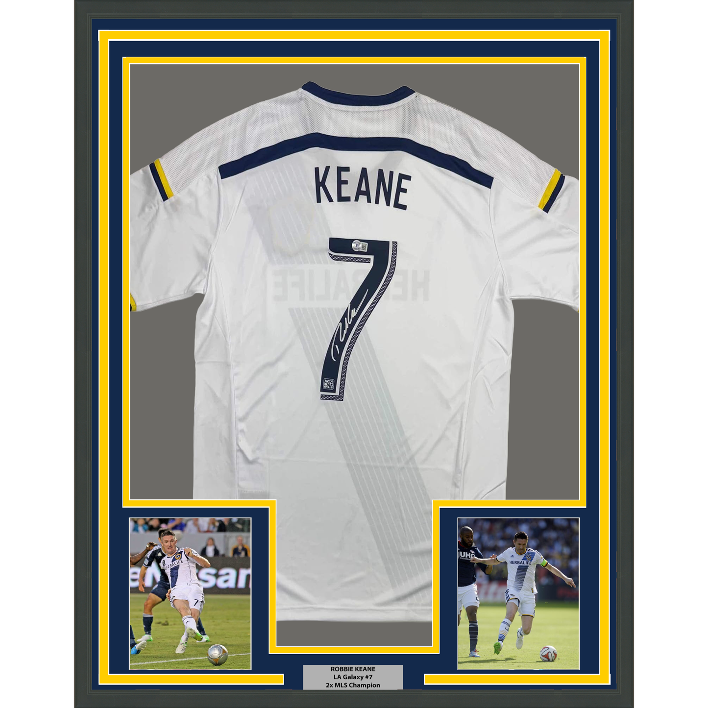 Framed Autographed/Signed Robbie Keane 35x39 LA Galaxy White Soccer Jersey Beckett BAS COA
