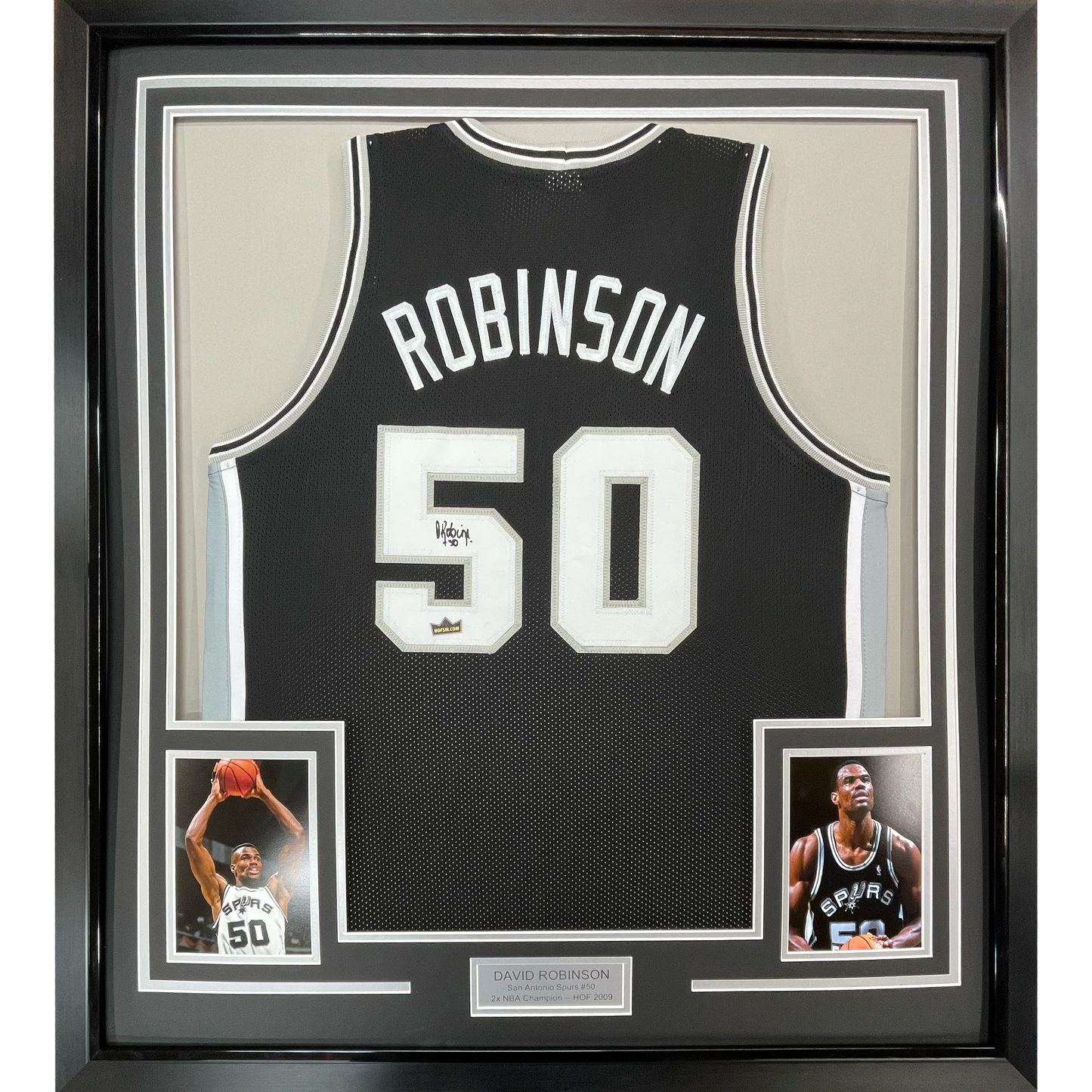 Framed Facsimile Autographed David Robinson 35x39 San Antonio Black Reprint Laser Auto Basketball Jersey