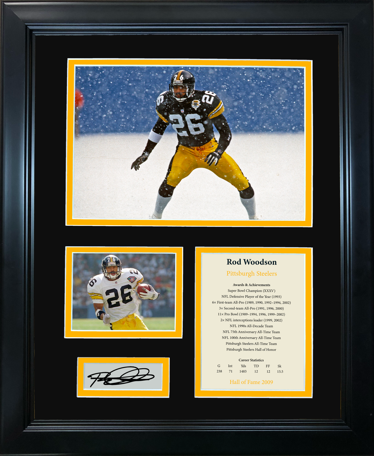 Framed Rod Woodson Hall of Fame Facsimile Laser Engraved Signature Auto Pittsburgh Steelers 11"x14"Photo Sig Collage