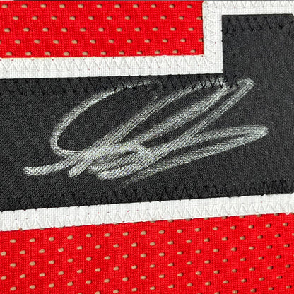 Framed Autographed/Signed Dennis Rodman 35x39 Chicago Red Basketball Jersey JSA COA