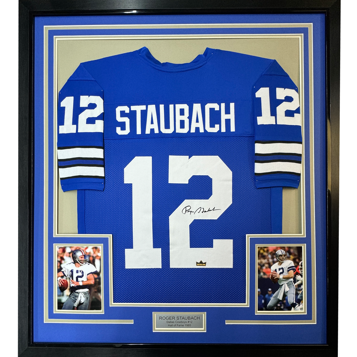 Framed Facsimile Autographed Roger Staubach 35x39 Dallas Blue Reprint Laser Auto Football Jersey