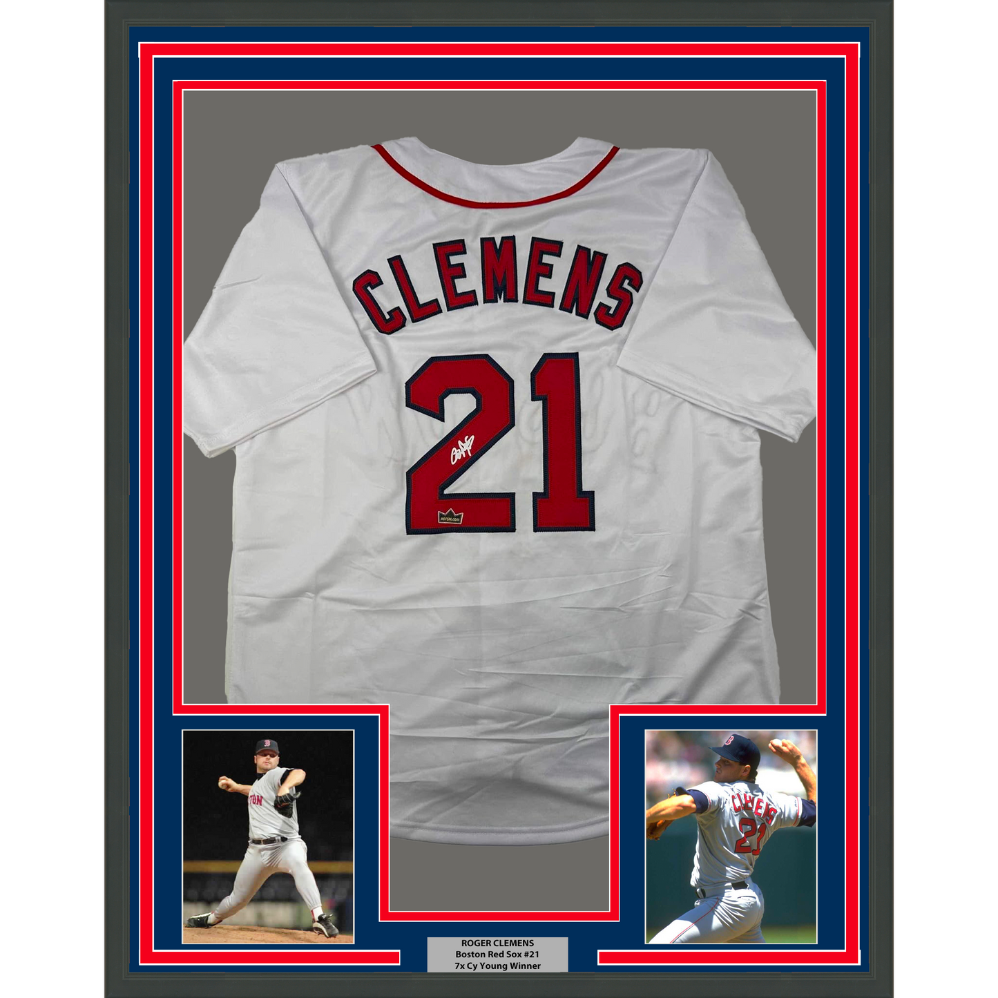 Framed Facsimile Autographed Roger Clemens 35x39 Boston White Reprint Laser Auto Baseball Jersey