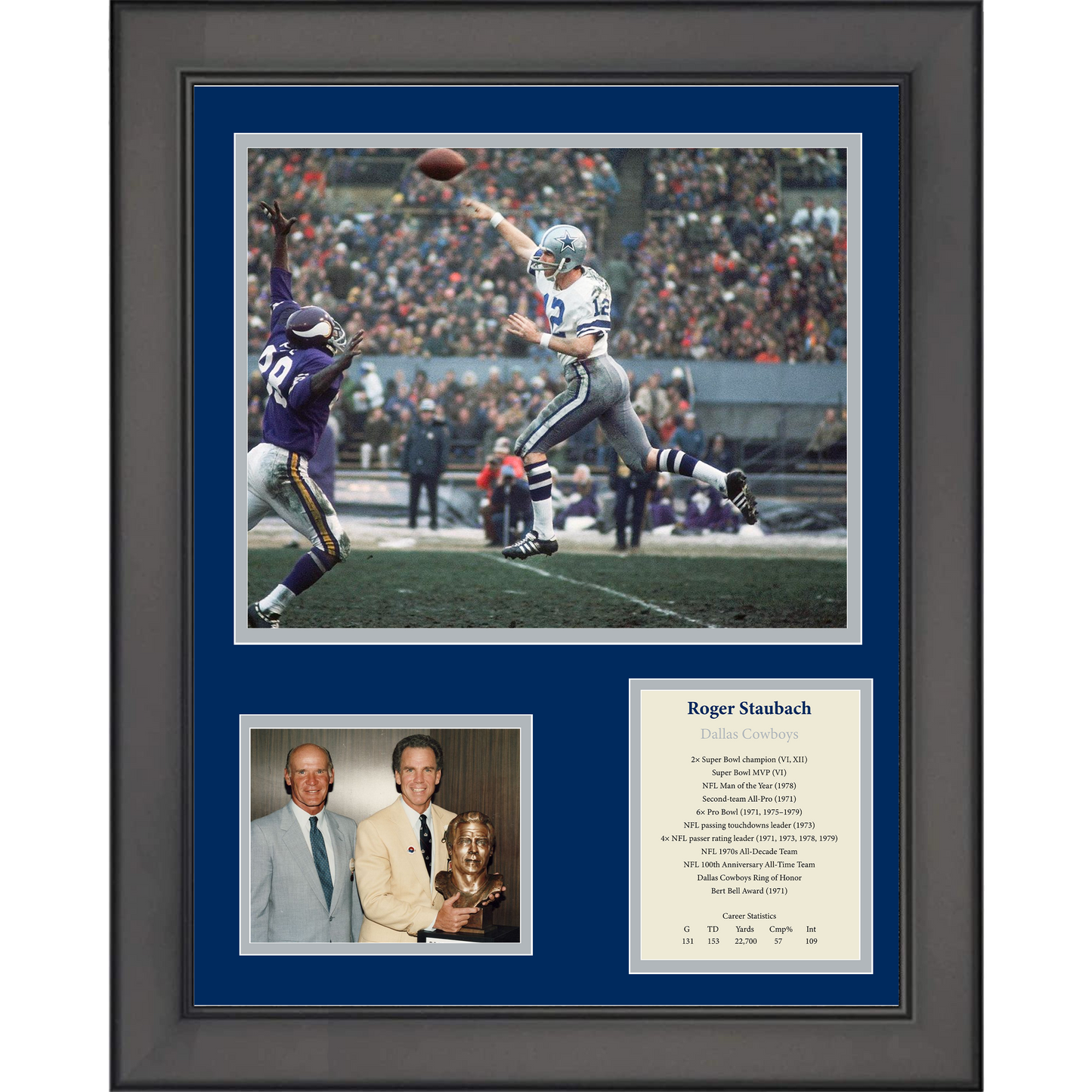 Framed Roger Staubach Hall of Fame Dallas Cowboys Football 11"x14"Three Photo Collage