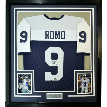 Framed Facsimile Autographed Tony Romo 35x39 Dallas Thanksgiving Day Reprint Laser Auto Football Jersey