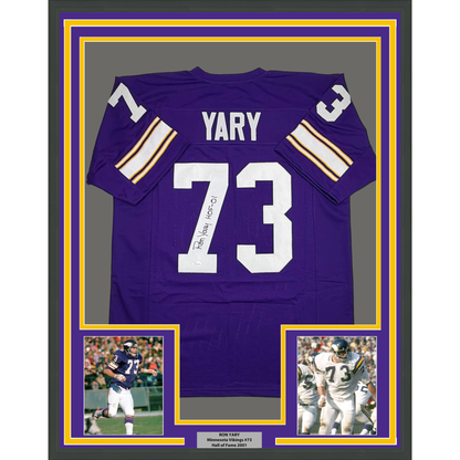 Framed Autographed/Signed Ron Yary 35x39 HOF 01  Minnesota Purple Football Jersey JSA COA
