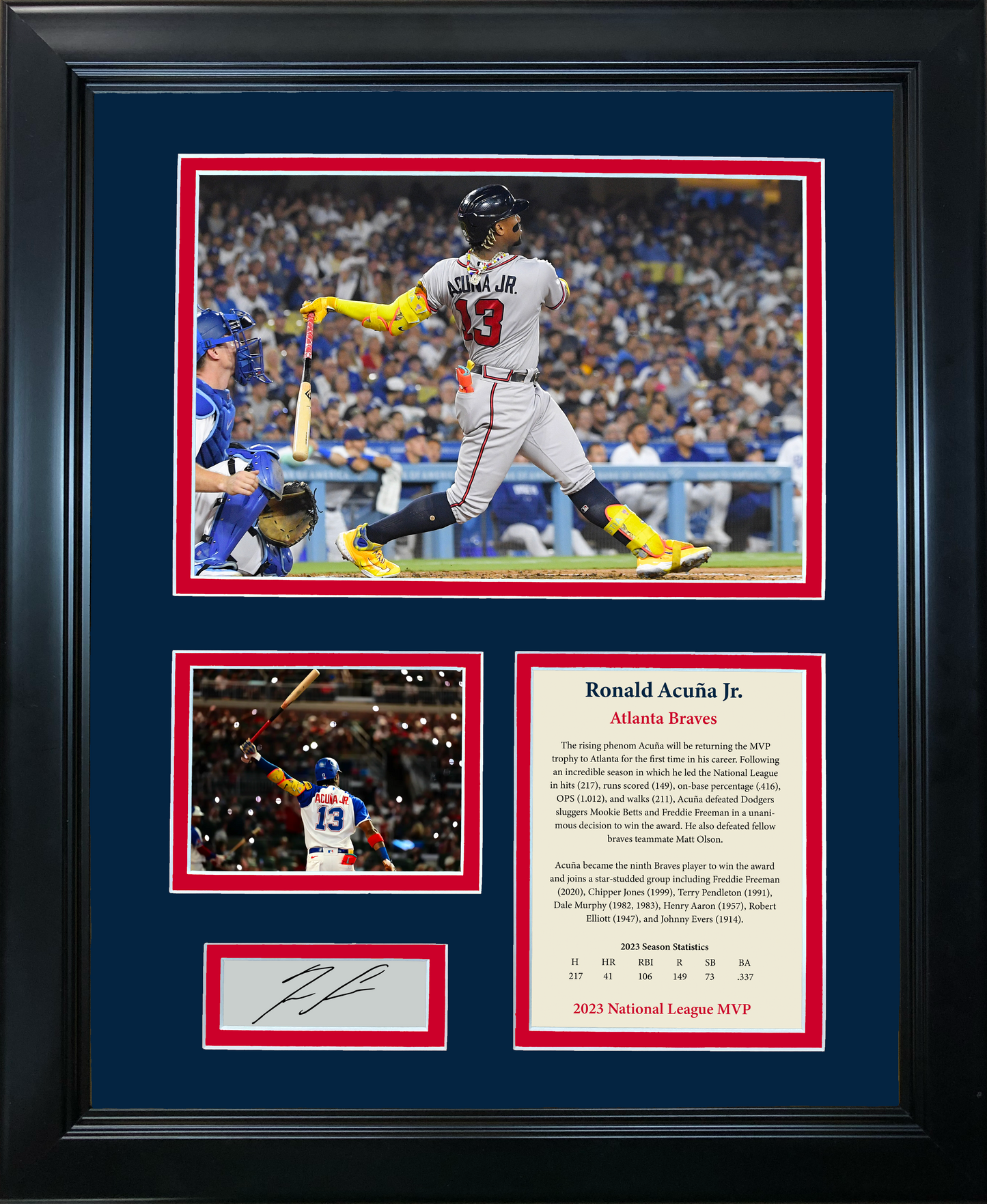 Framed Ronald Acuna Jr 2023 NL MVP Facsimile Laser Engraved Signature Auto Atlanta Braves Baseball 11"x14"Photo Sig Collage