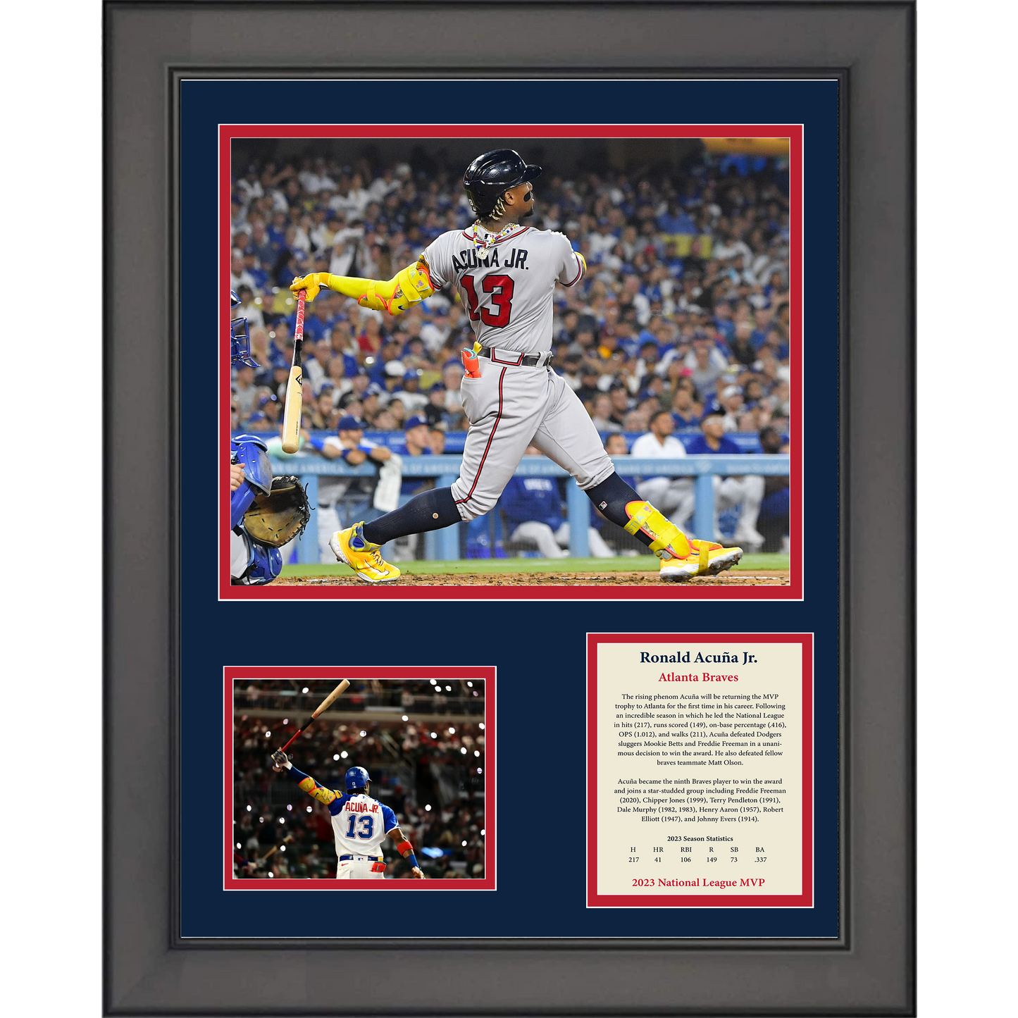 Framed Ronald Acuna Jr 2023 NL MVP Baseball 11"x14" Three Photo Collage
