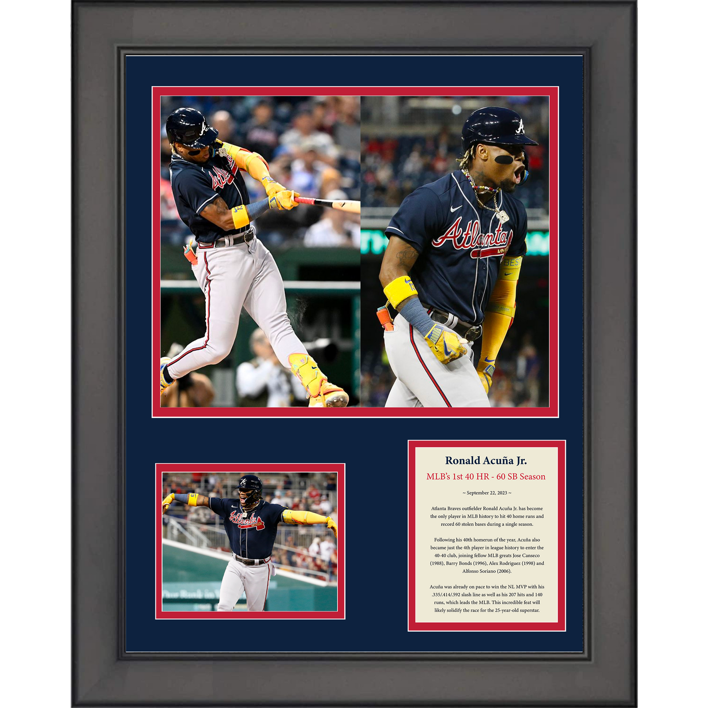 Framed Ronald Acuna Jr. MLB's First 40-60 Season Baseball 11"x14" Three Photo Collage
