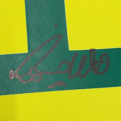 Framed Autographed/Signed Ronaldo Nazario 35x39 Brazil Yellow Soccer Jersey Beckett BAS COA