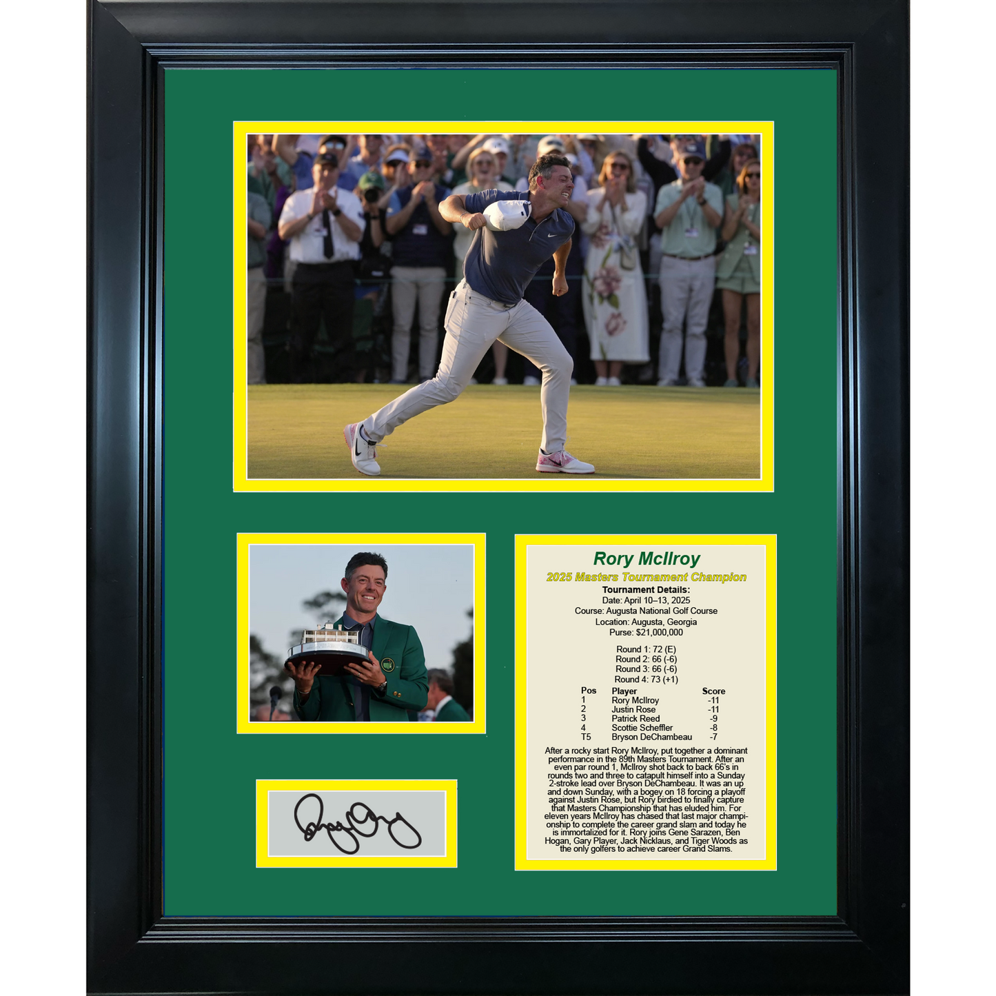Framed Rory McIlroy 2025 Masters Tournament Champion Augusta National PGA Tour Facsimile Laser Engraved Signature Auto 11"x14" Golf Photo Sig Collage
