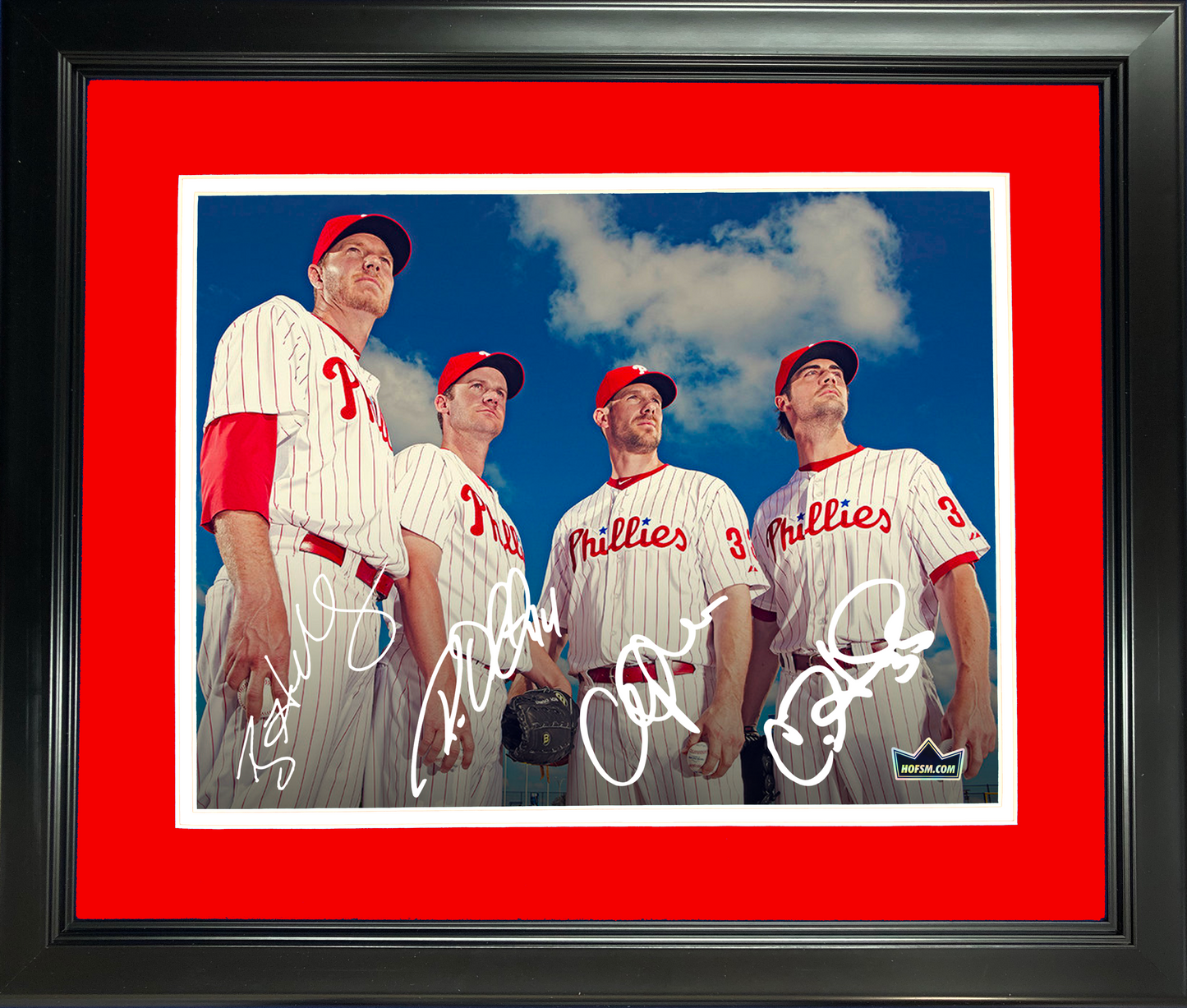 Framed Roy Halladay, Cliff Lee, Roy Oswalt & Cole Hamels Four Aces Philadelphia Phillies Facsimile Laser Engraved Signature Auto 11"x14"Baseball Photo HOFSM Holo