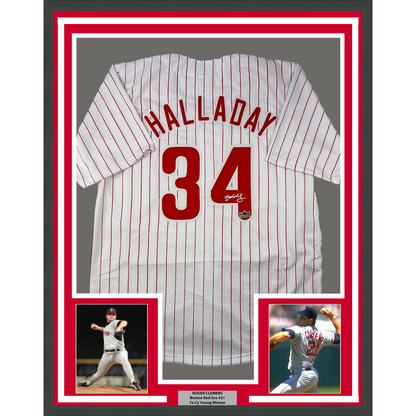 Framed Facsimile Autographed Roy Halladay 35x39 Philadelphia Pinstripe Reprint Laser Auto Baseball Jersey