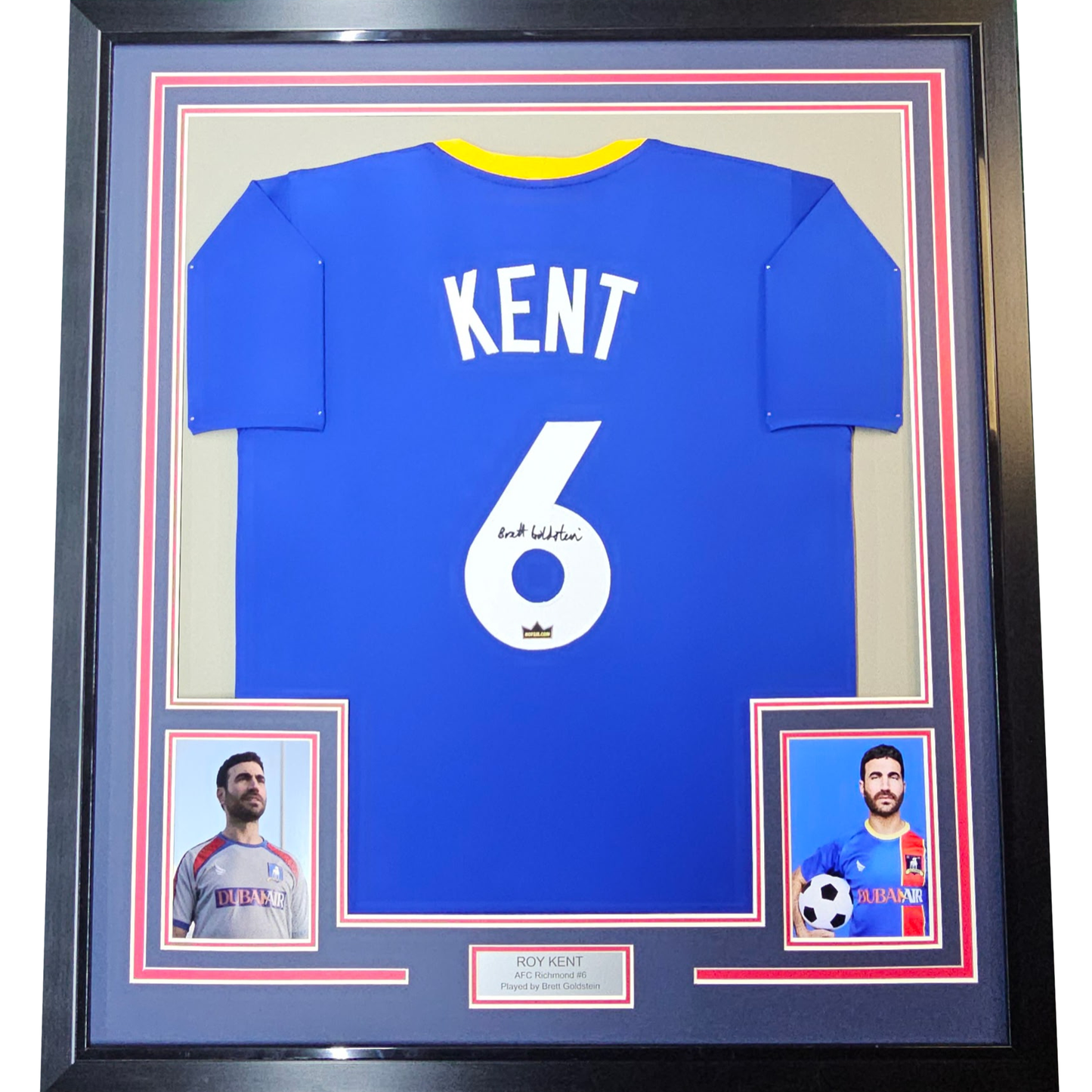 Framed Facsimile Autographed Brett Goldstein Roy Kent 35x39 AFC Richmond Ted Lasso Blue Reprint Laser Auto Soccer Jersey